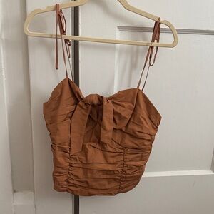 Women's Brown Ruched Tie-Front Top - Free People - NWT